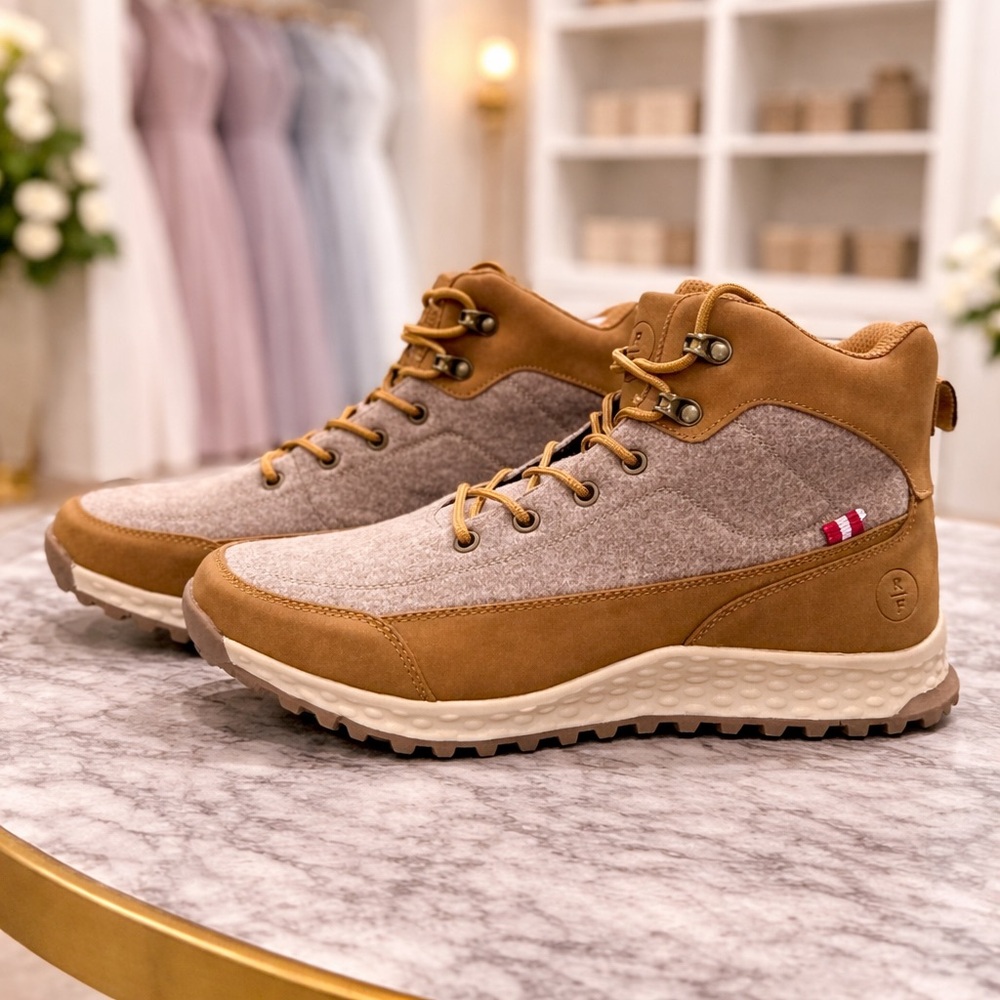 Neutral Wheat Lace-Up Boots | Minimalist Casual Style | Size 11